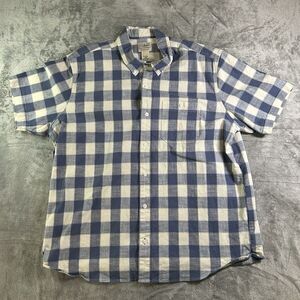 L.L. Bean Mens Traditional Fit‎ Short Sleeve Shirt Medium Blue Plaid Stretch